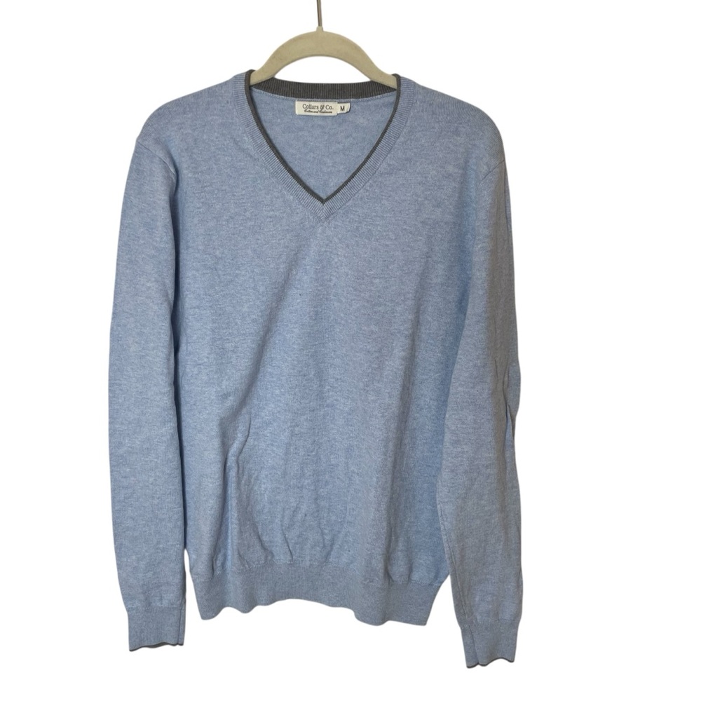 NWOT Collars & Co Blue Gray Luxury Touch‎ Cotton and Cashmere V-Neck Sweater M